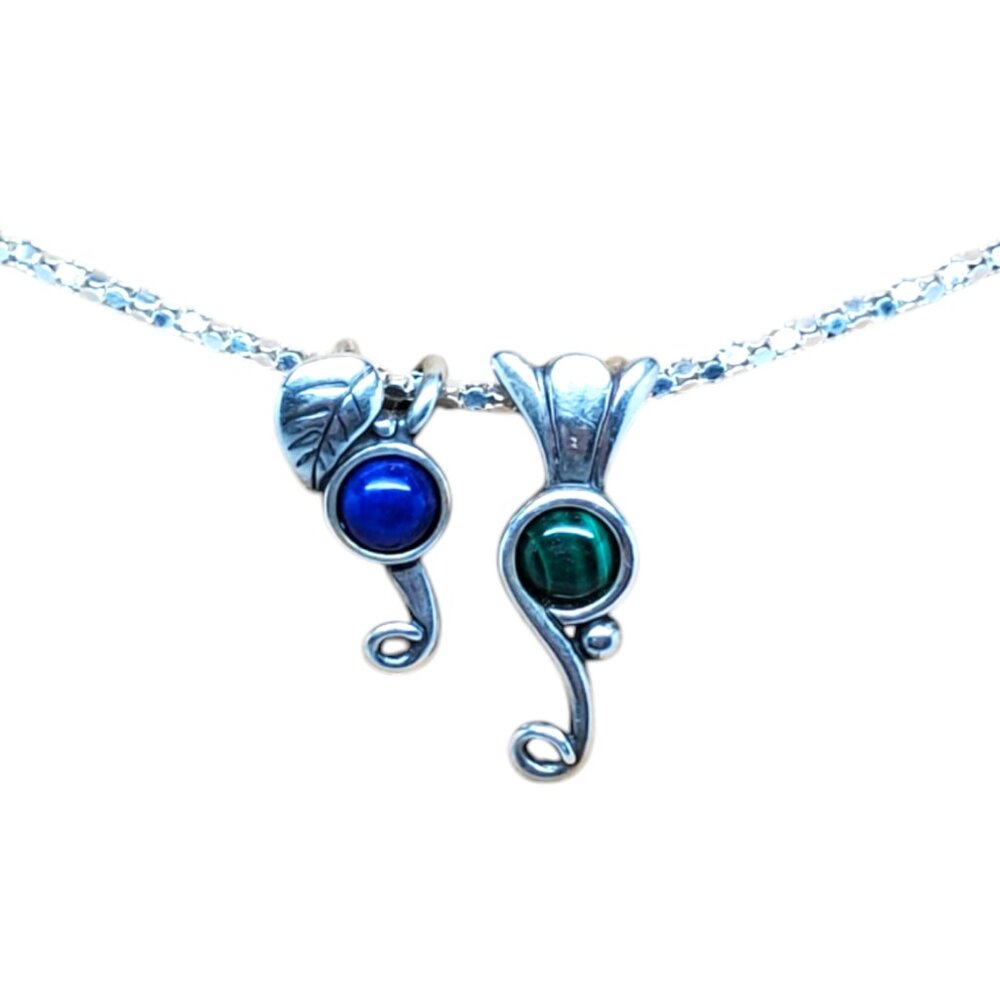 Set Of 2 Carolyn Pollack Sterling Silver Lapis Lazuli/Malachite Pendants #19695 - Picture 7 of 9